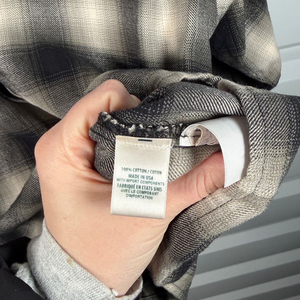 Cloth & Stone Womens Grey Black Plaid Cotton Flannel Button Down Shirt Small‎ - Picture 4 of 4